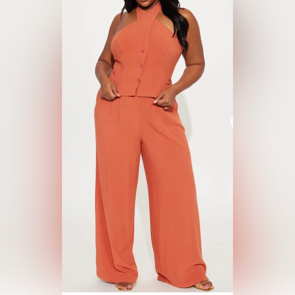 Fashion Nova Johanna Linen Pant Set - Rust